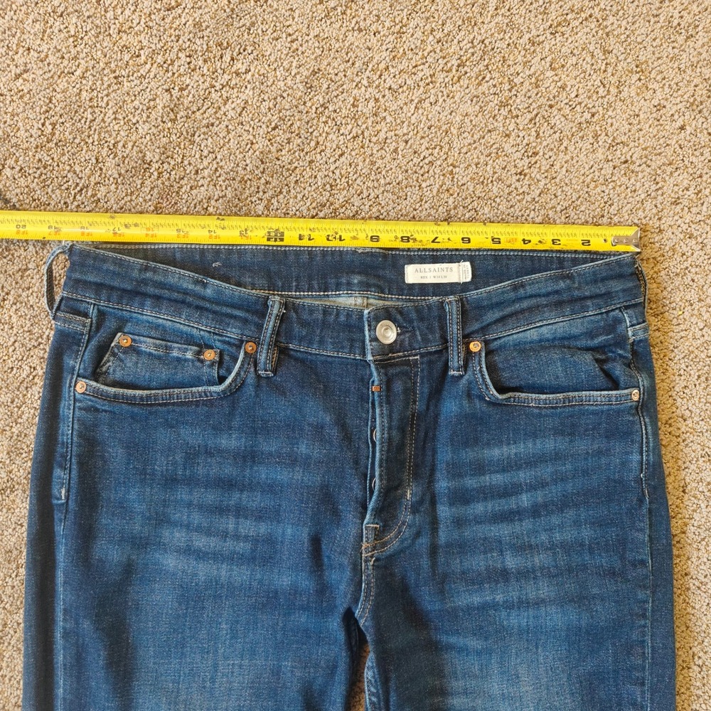 AllSaints Jeans Mens 34 Blue Rex Slim Fit Stretch Denim 5 Pocket Mid Wash ME069W - Picture 12 of 13
